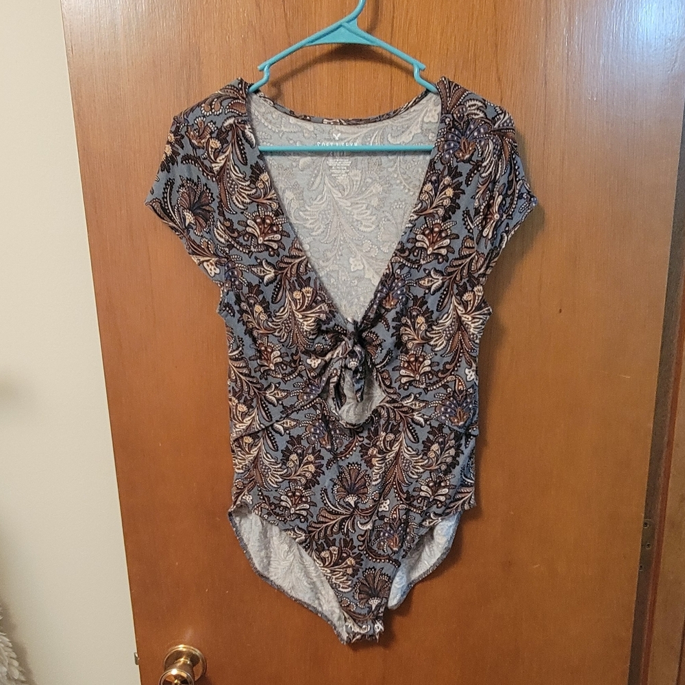 American Eagle Paisley Cutout V-neck Bodysuit